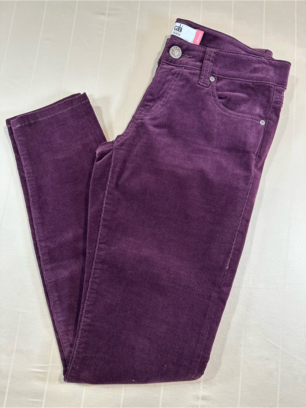 cabi Skinny Corduroy Pants Vino Burgundy Plum Size 4 Dark Academia Style 3197